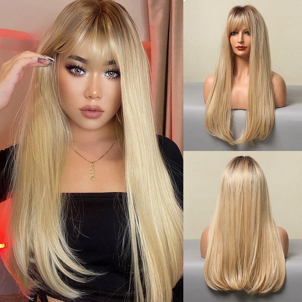 Long Straight Light Blonde Synthetic Wigs - HairNjoy