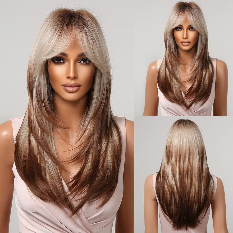 Long Straight Ombre Layered Synthetic Wigs - HairNjoy