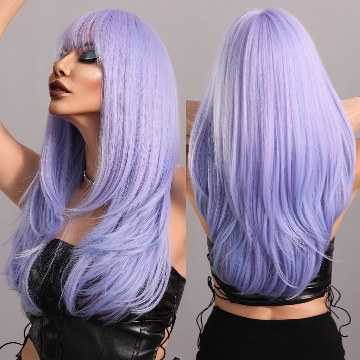 Long Straight Purple Wig with Fluffy Bangs - HairNjoy