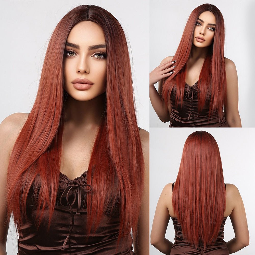 Long Straight Wine Red Synthetic Wigs - HairNjoy