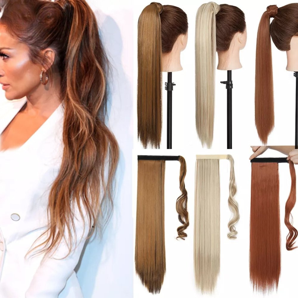 Long Straight Wrap Around Clip Ponytail Hair Extension - HairNjoy