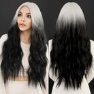 Long Wavy Black White Ombre Synthetic Wig - HairNjoy