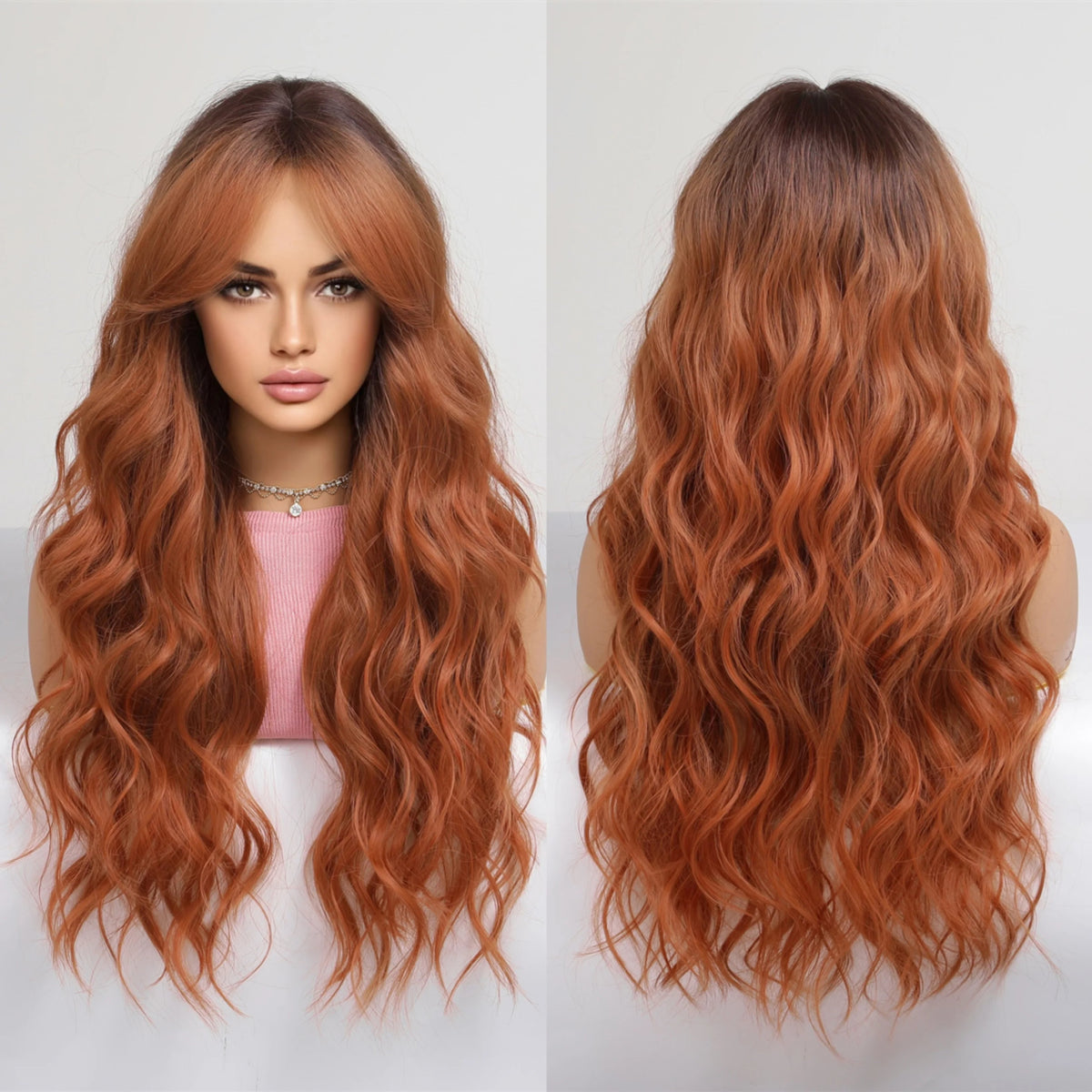 Long Wavy Brown Synthetic Wigs - HairNjoy