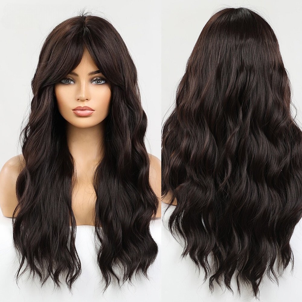 Long Wavy Dark Brown Synthetic Wig - HairNjoy