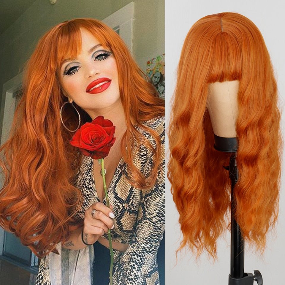 Long Wavy Ginger Synthetic Wig - HairNjoy