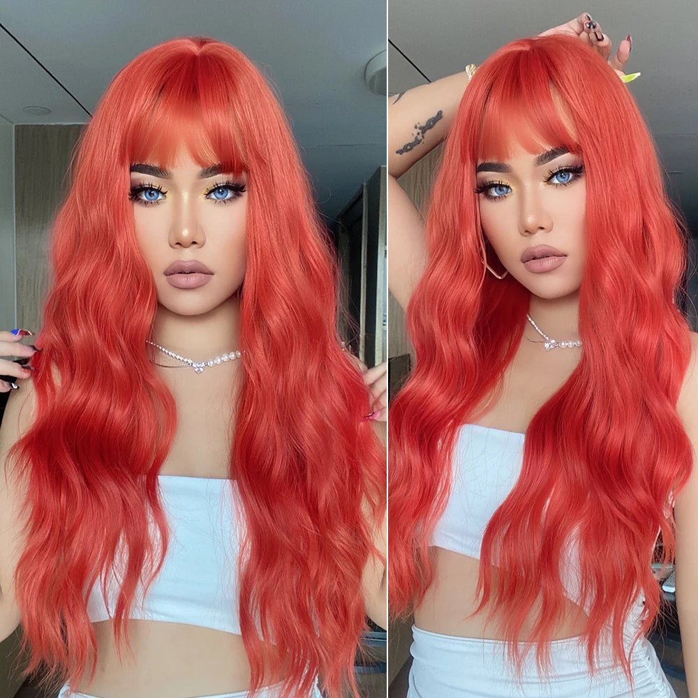 Long Wavy Ginger Synthetic Wigs - HairNjoy