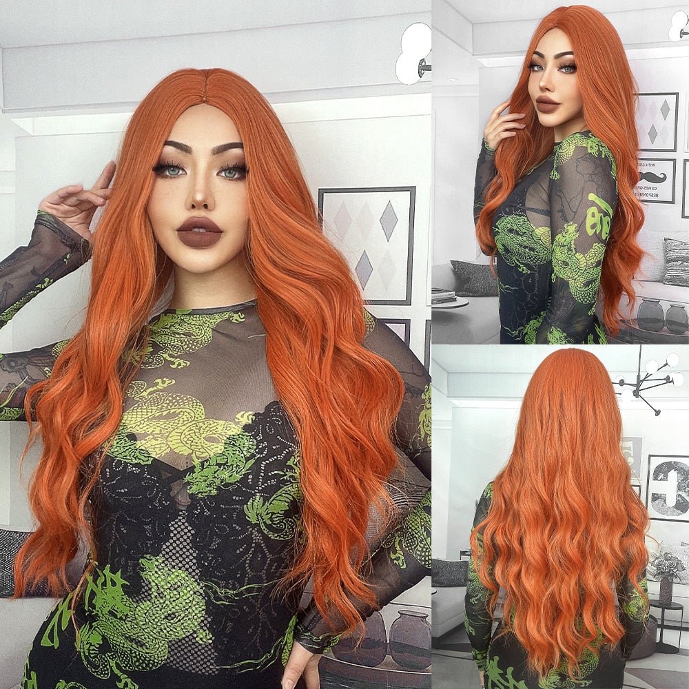 Long Wavy Ginger Synthetic Wigs - HairNjoy