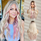Long Wavy Highlight Pink Synthetic Wigs - HairNjoy