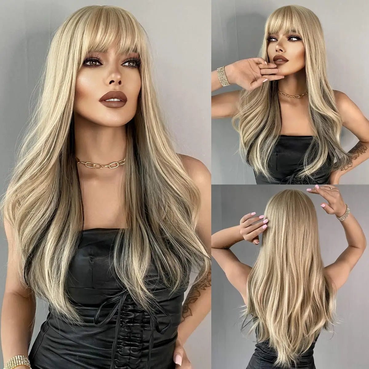 Long Wavy Highlights Synthetic Wigs - HairNjoy