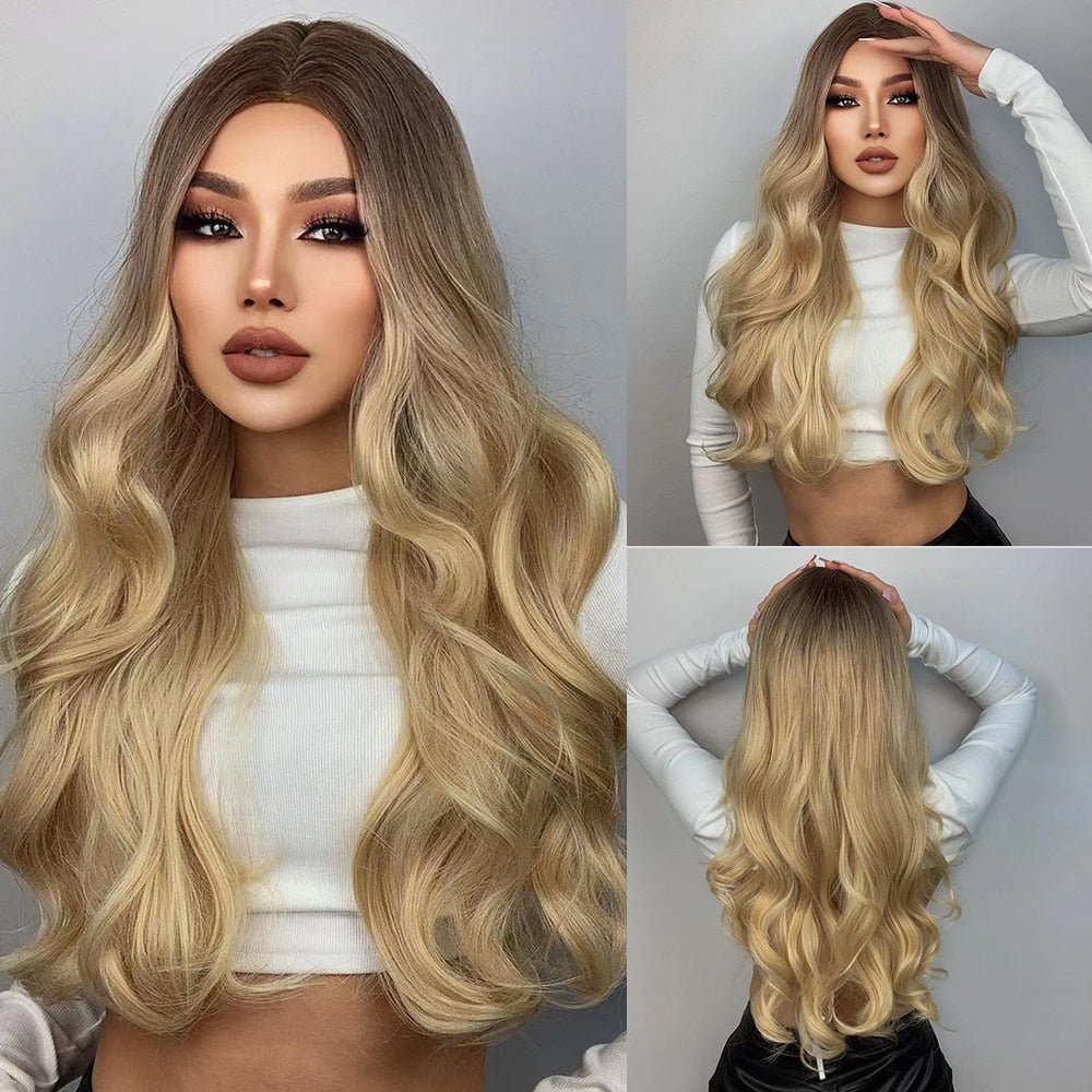 Long Wavy Light Brown Blonde Synthetic Wigs - HairNjoy