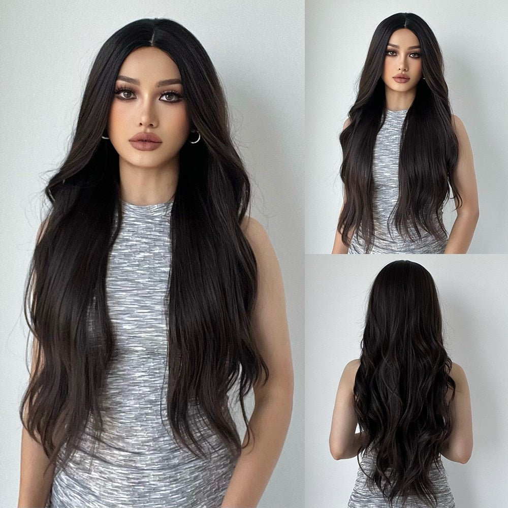Long Wavy Natural Black Synthetic Wig - HairNjoy