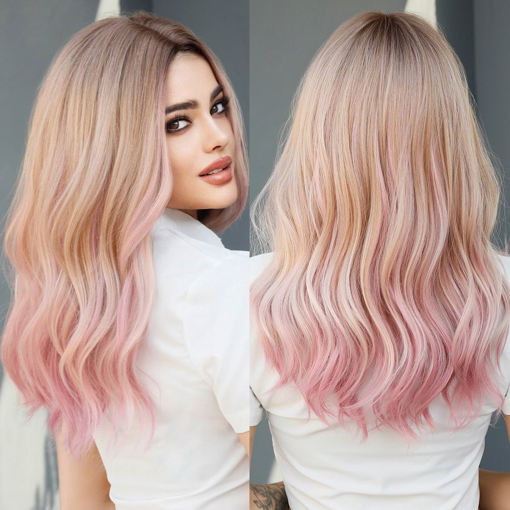 Long Wavy Ombre Blonde Pink Wig - HairNjoy