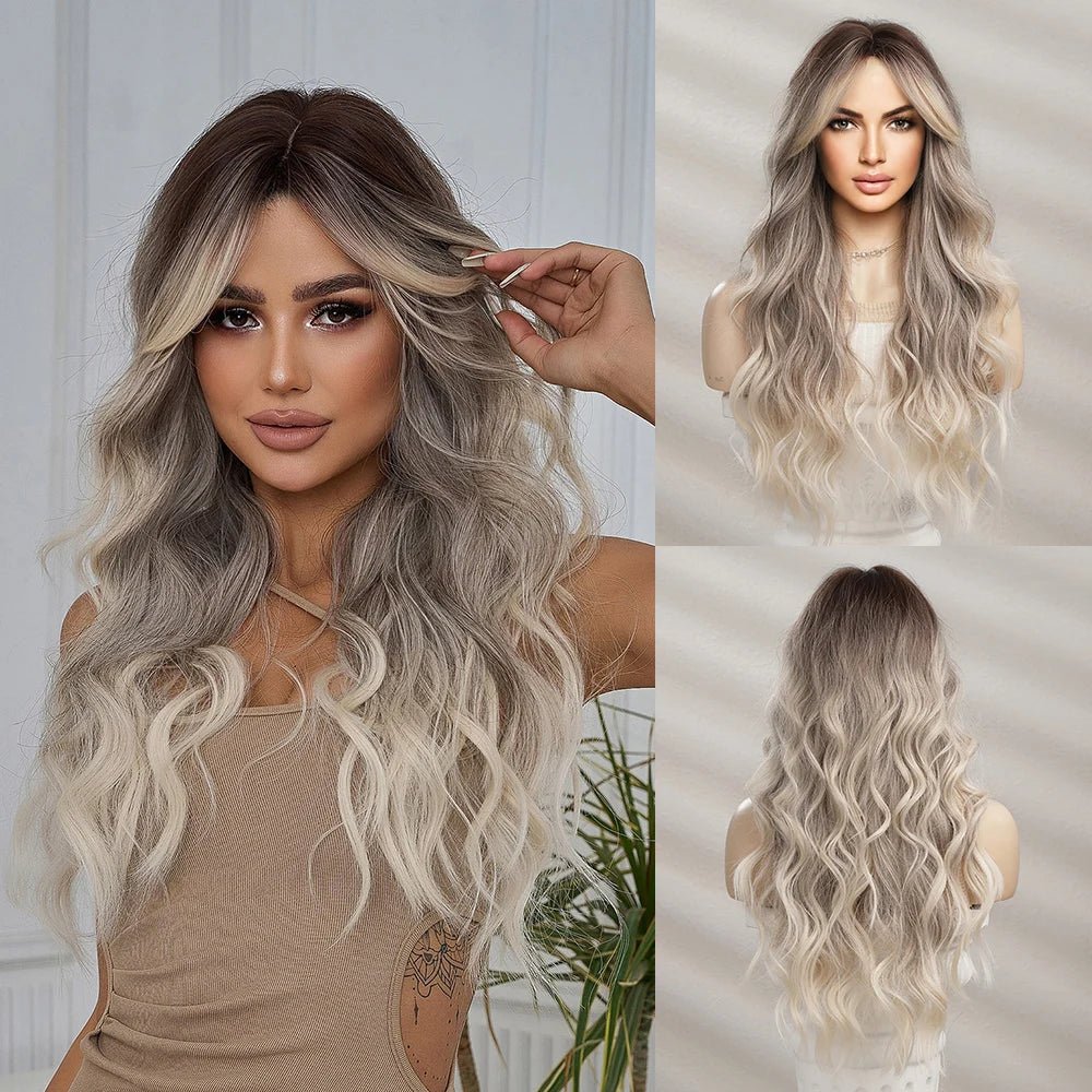 Long Wavy Ombre Grey Synthetic Wigs - HairNjoy
