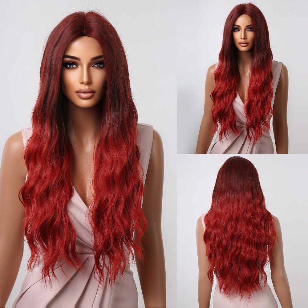Long Wavy Ombre Red Synthetic Hair Wig - HairNjoy