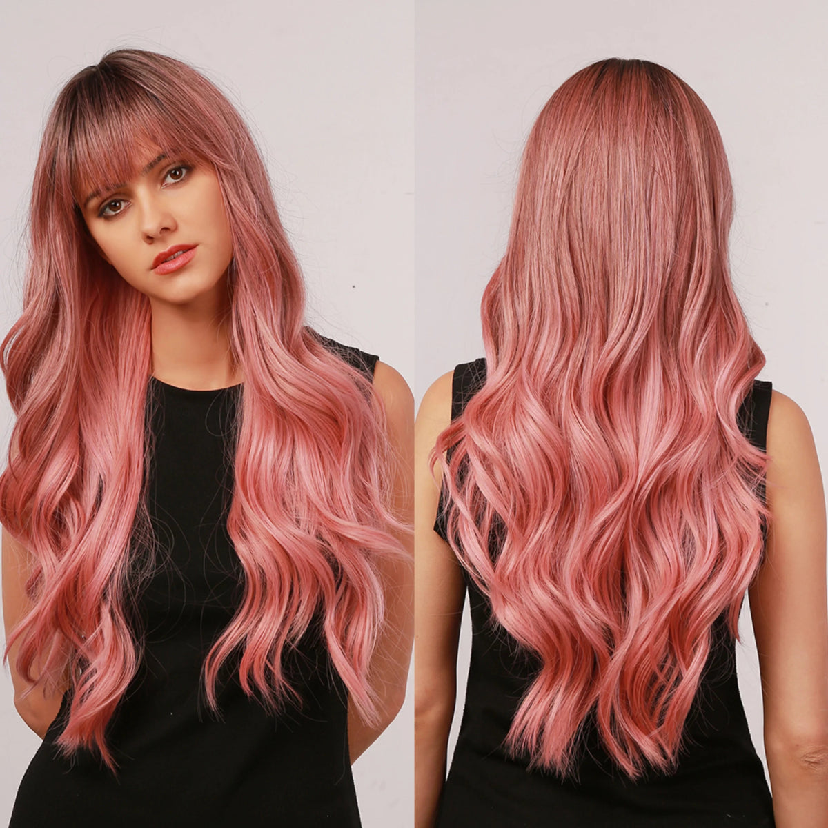 Long Wavy Pink Ombre Synthetic Wigs - HairNjoy