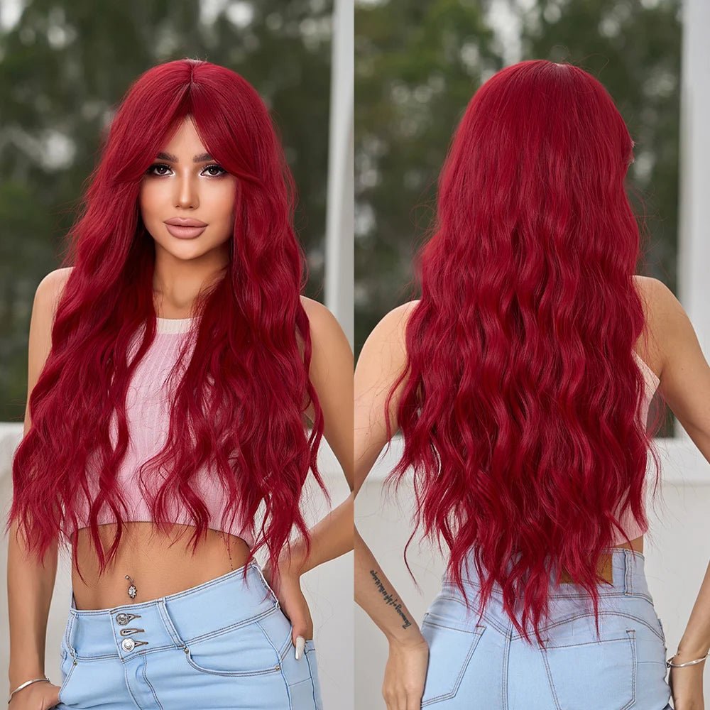 Long Wavy Red Wine Synthetic Wigs - HairNjoy