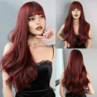 Long Wavy Wine Red Synthetic Wigs - HairNjoy