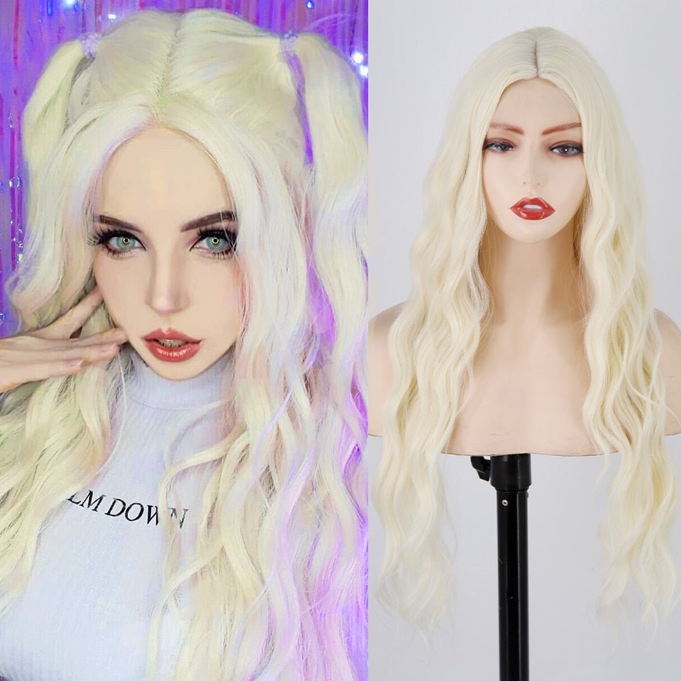 Long White Blonde Wavy Hairstyle Synthetic Wigs - HairNjoy