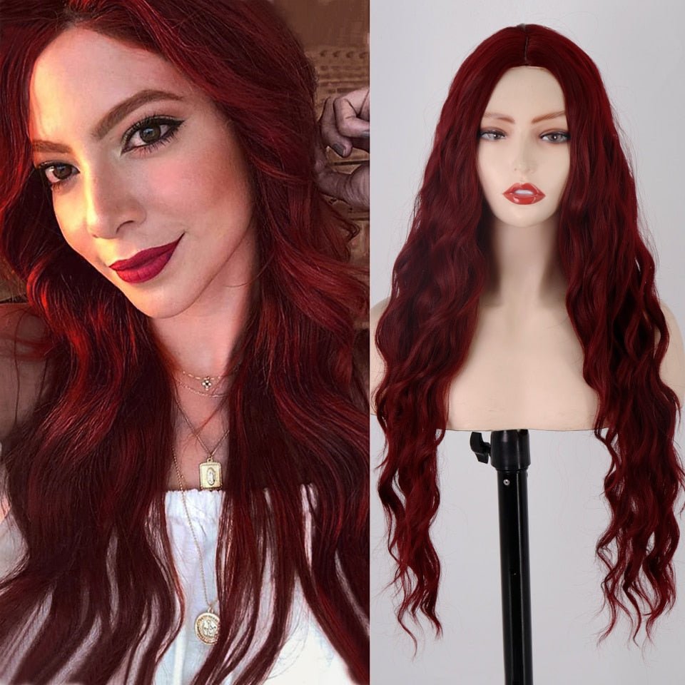 Long Wine Red Wavy Hairstyle Synthetic Wigs - HairNjoy