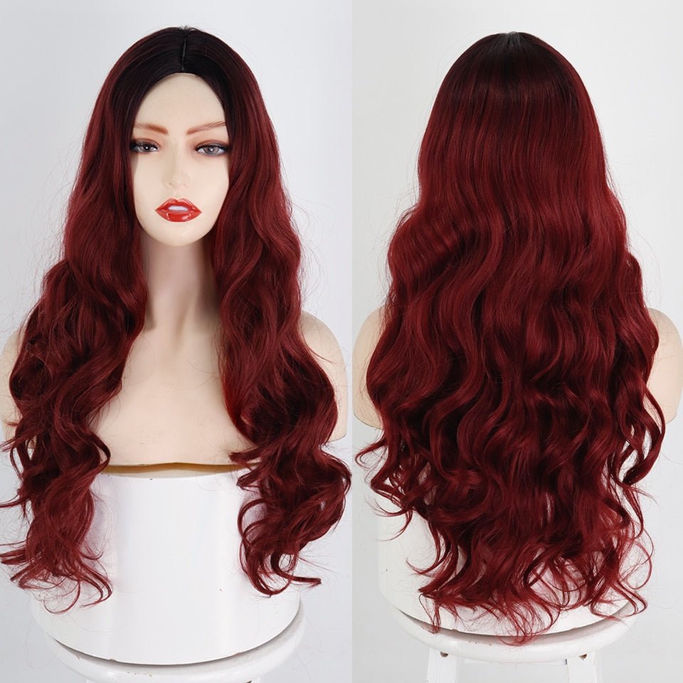 Long WineRed Wavy Hairstyle Synthetic Wigs - HairNjoy