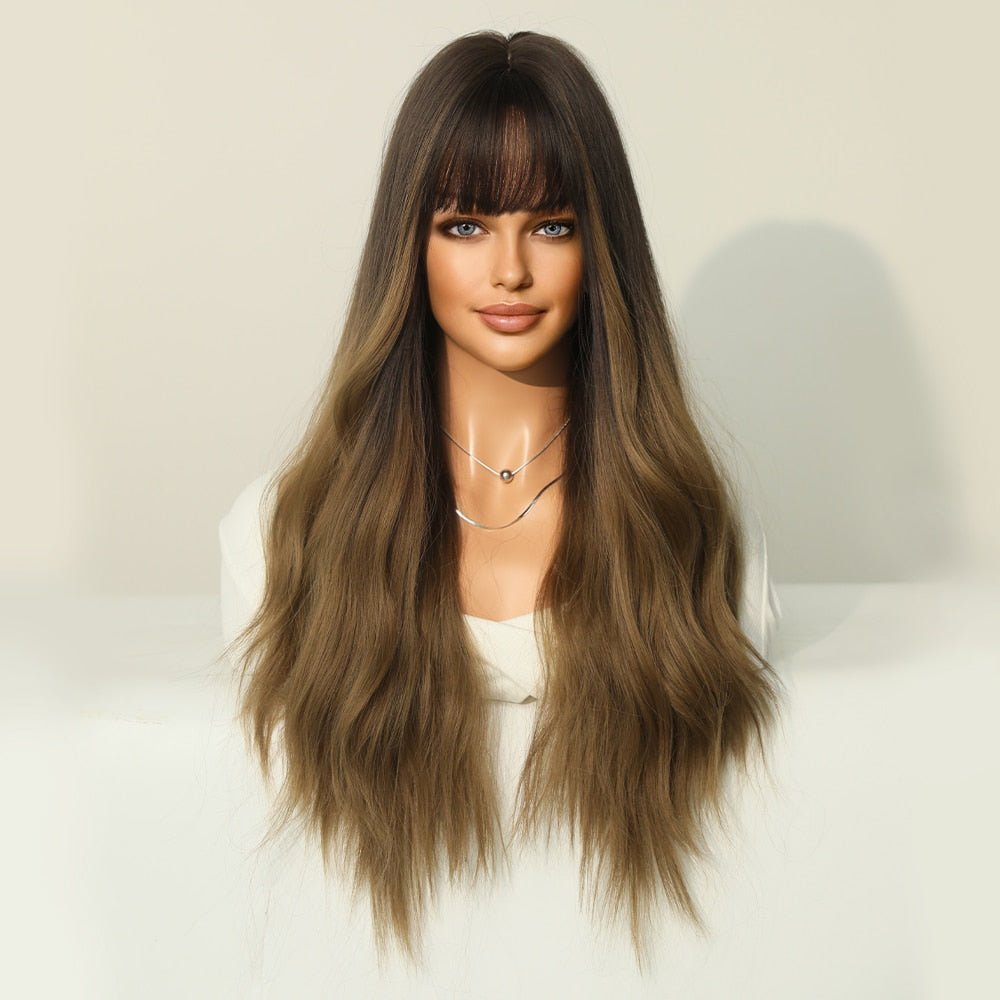 Medium Brown Long Curly Synthetic Wigs - HairNjoy