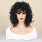 Natural Black Short Curly Synthetic Wig with Bangs - HairNjoy