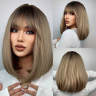 Ombre Brown Bob Wigs with Bangs - HairNjoy