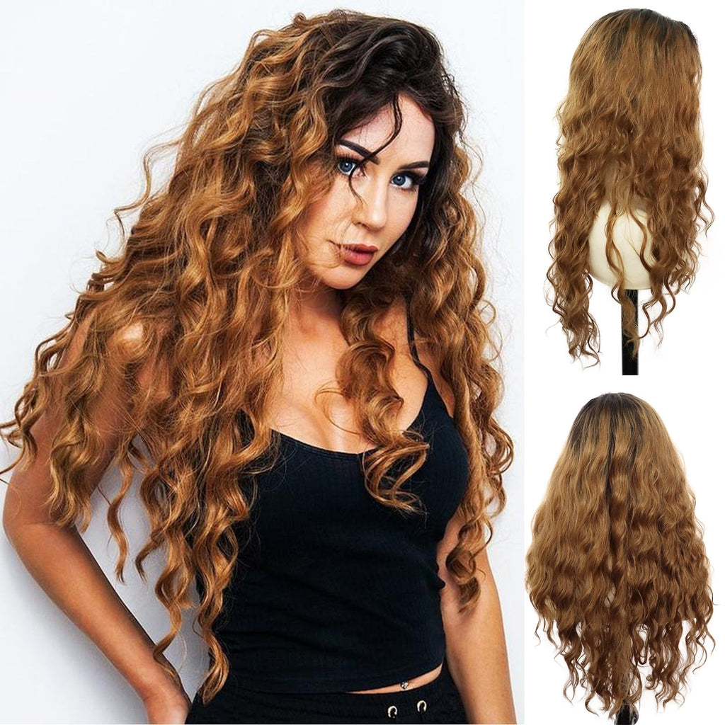 Ombre Brown Curly Synthetic Wig - HairNjoy