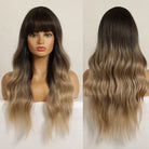 Ombre Brown Long Wavy Wigs with Bangs - HairNjoy