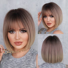 Ombre Brown Pink Blonde Short Bob Wigs - HairNjoy