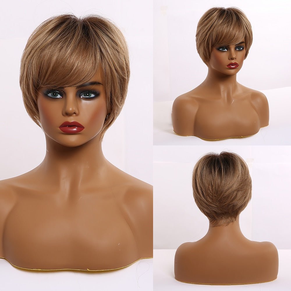 Ombre Brown Short Wigs with Bangs - HairNjoy