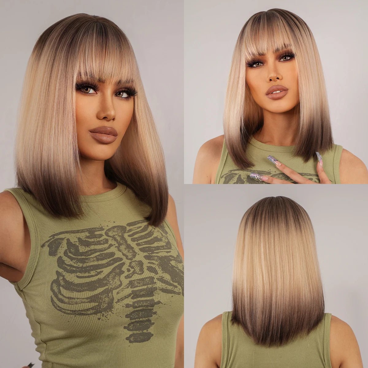 Ombre Brown Synthetic Short Wigs - HairNjoy