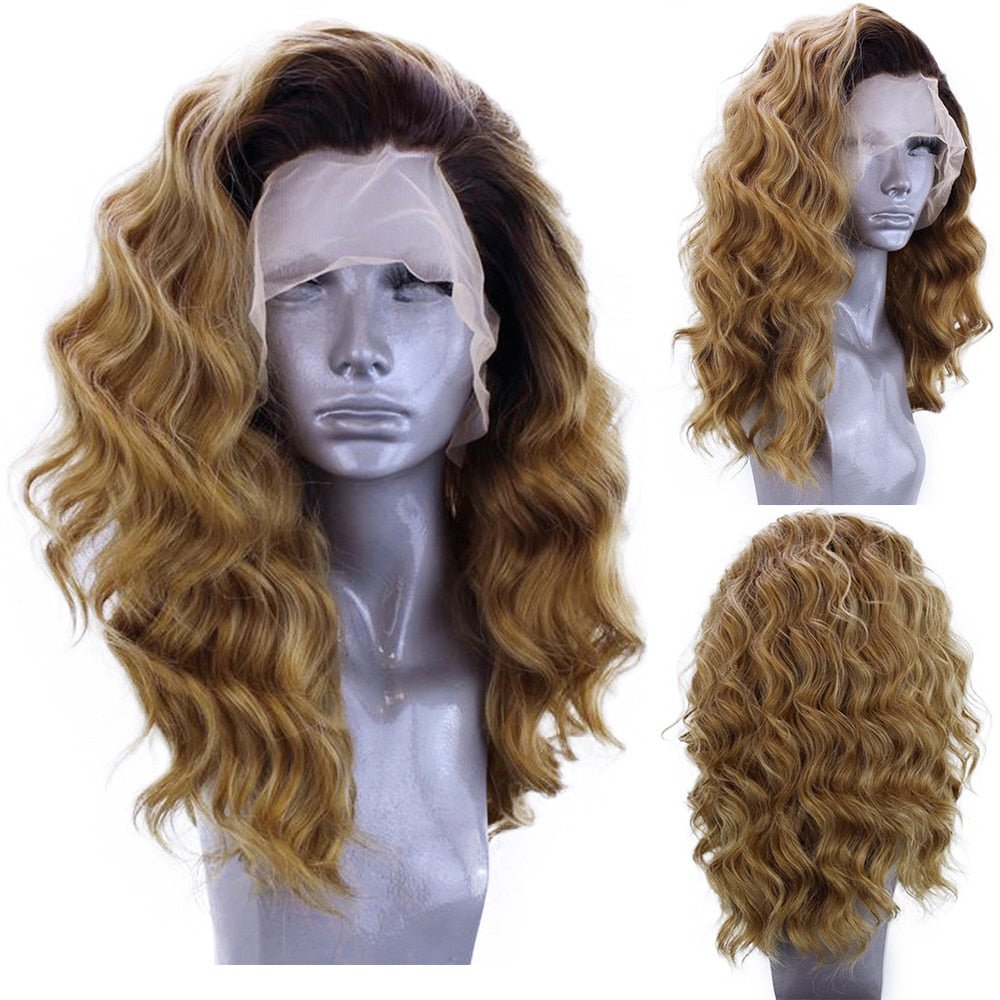 Ombre Brown Wavy Curly Lace Front Wigs - HairNjoy