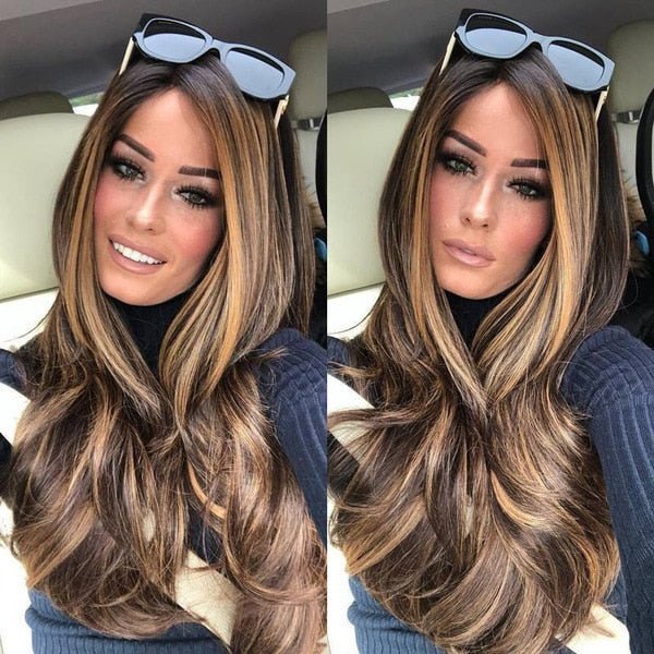 Ombre Brown Wavy Natural Full Synthetic Wig - HairNjoy