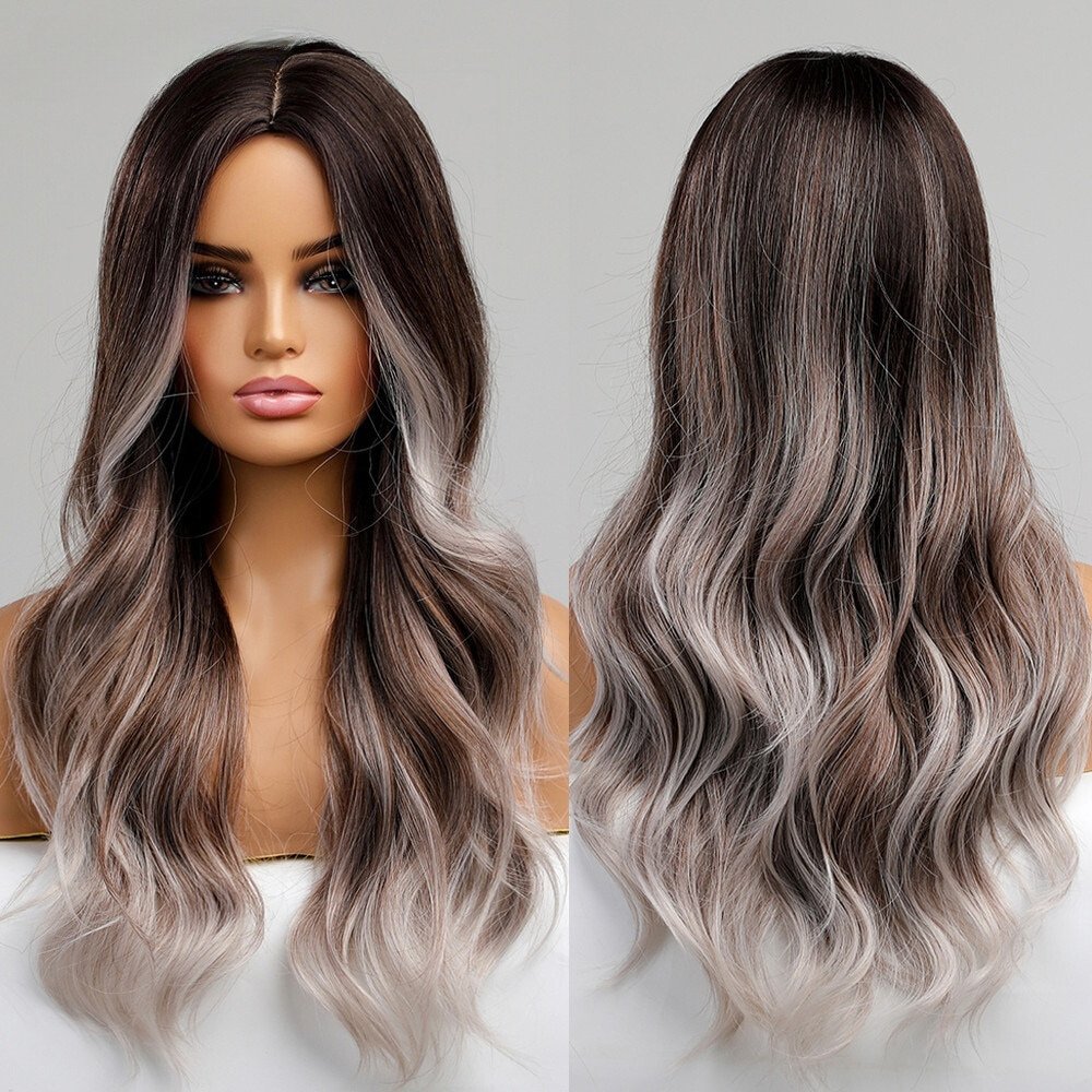 Ombre Brown with White Synthetic Wig - HairNjoy