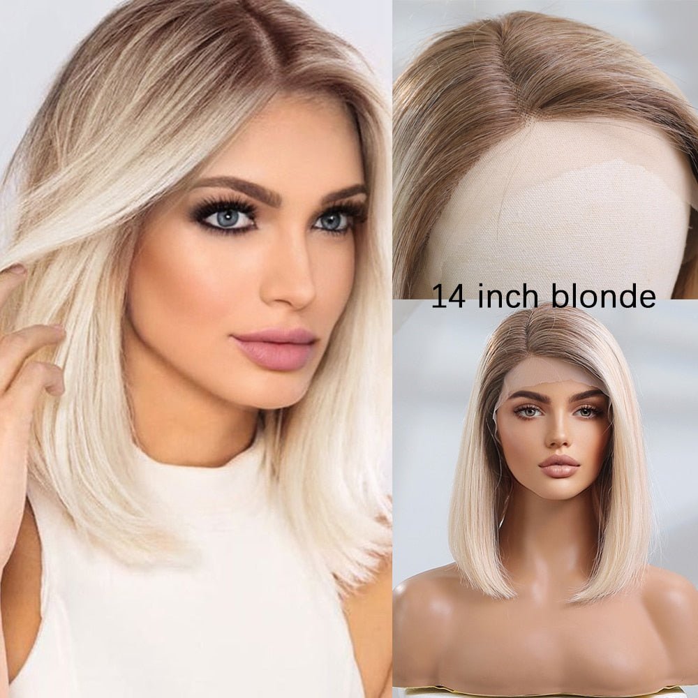 Ombre Brownish Blonde Remy Human Hair Bob Lace Front Wig - HairNjoy