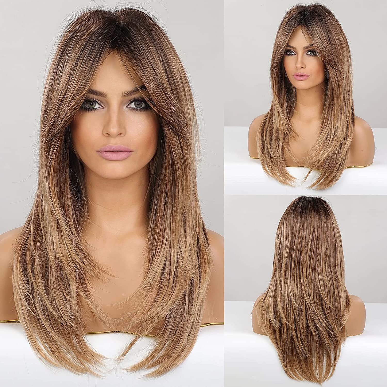 Ombre Dark Champagne Layered Synthetic Wig - HairNjoy