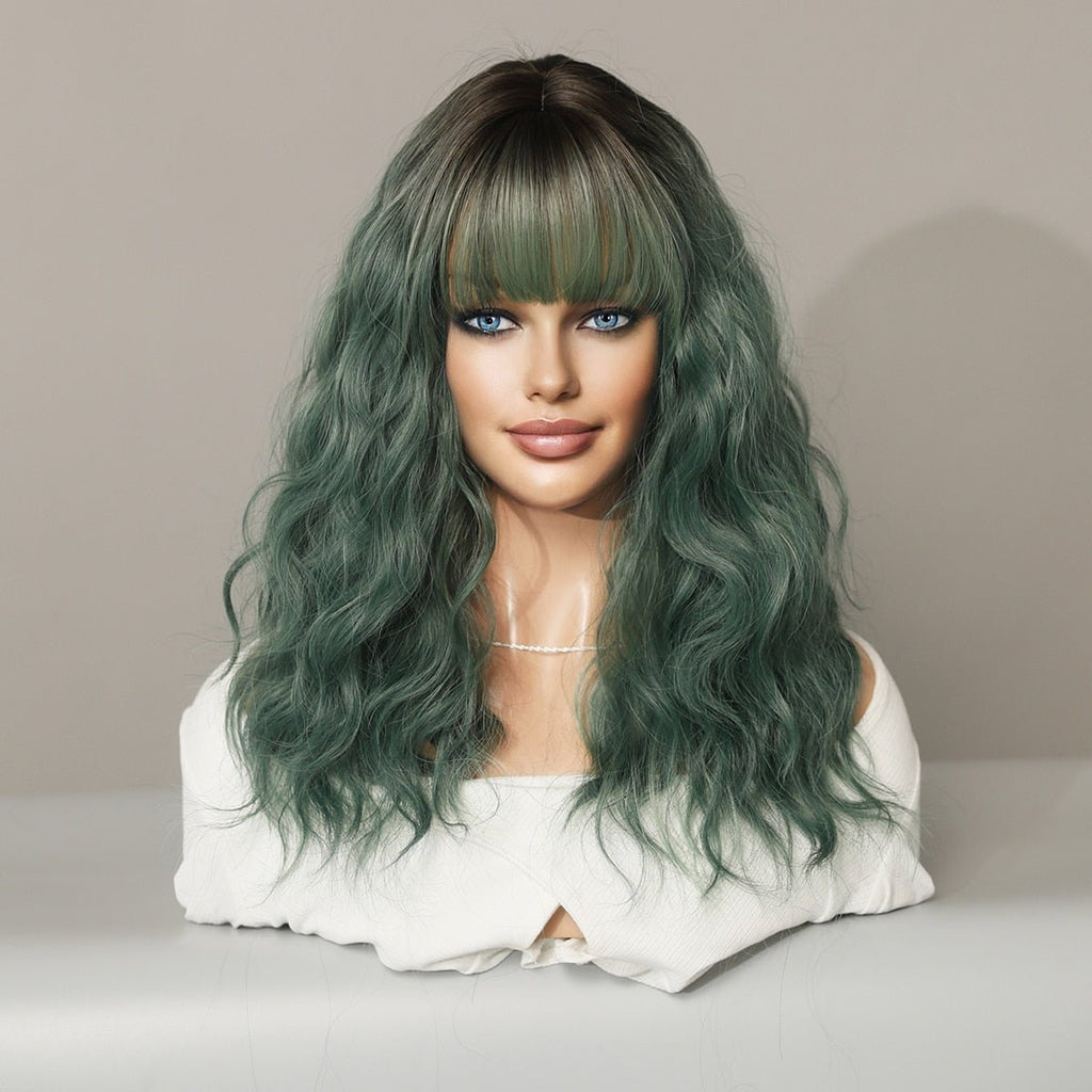 Ombre Green Wig with Bangs - HairNjoy
