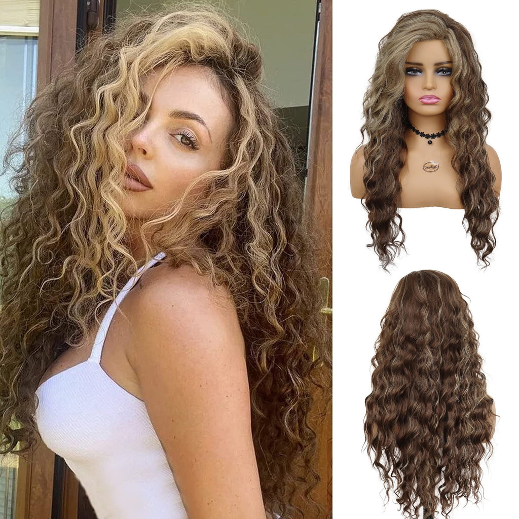 Ombre Highlight Blonde Curly Synthetic Wig - HairNjoy
