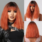 Ombre Orange Bob Straight Synthetic Wigs with Bangs - HairNjoy