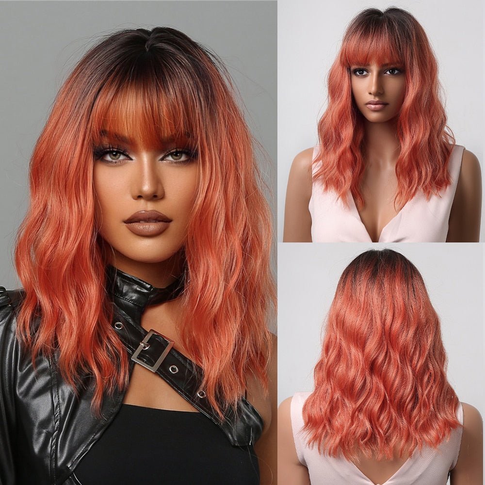 Ombre Orange Straight Synthetic Wigs with Bangs - HairNjoy