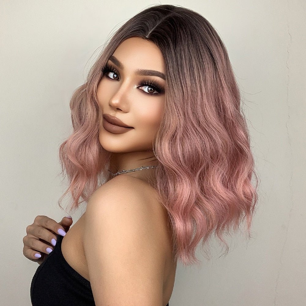 Ombre Pink Bob Wavy Synthetic Wig - HairNjoy