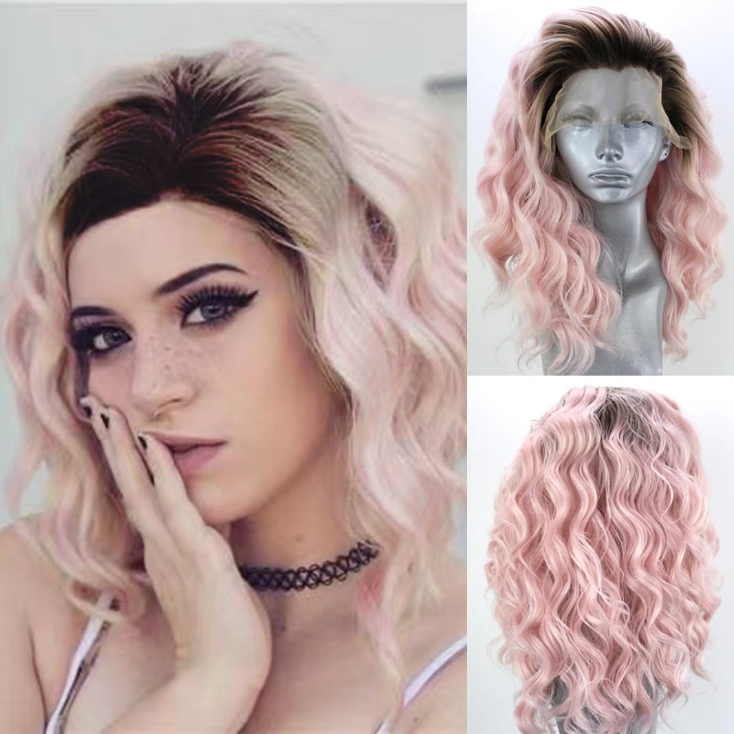 Ombre Pink Curly Synthetic Lace Front Wigs - HairNjoy