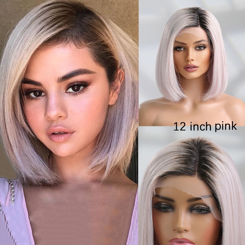 Ombre Platinum Blonde Remy Human Hair Bob Lace Front Wig - HairNjoy