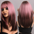 Ombre Rose Pink Long Wig with Bangs - HairNjoy