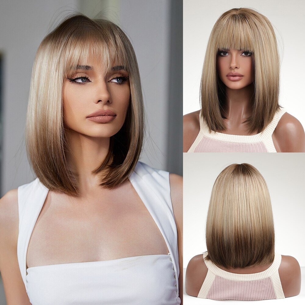 Ombre Short Straight Blonde Synthetic Wigs - HairNjoy