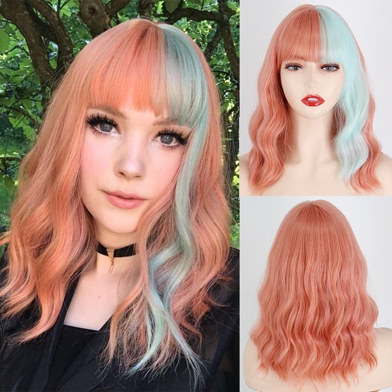 Ombre Wavy Short Bob with Bangs Synthetic Wigs - HairNjoy