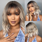 Ombre Wavy Synthetic Wig with Bangs - HairNjoy