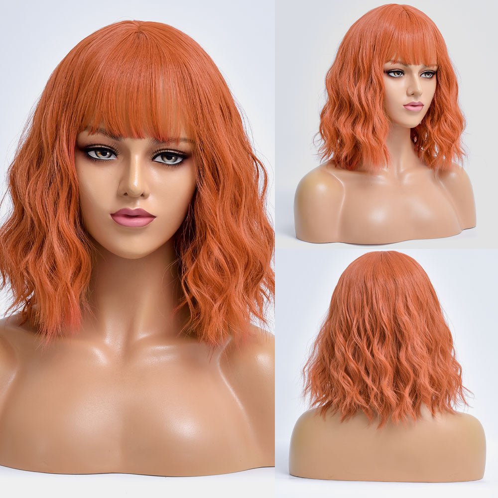 Orange Bob Body Wave Synthetic Wigs with Bangs - HairNjoy