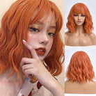 Orange Bob Body Wave Synthetic Wigs with Bangs - HairNjoy